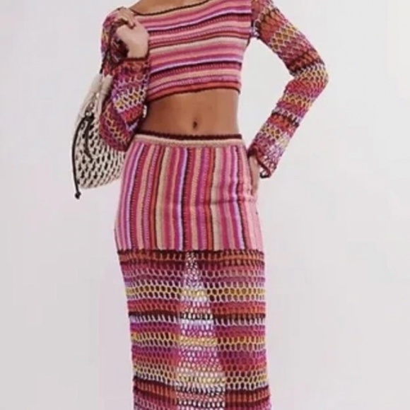 Free People Sunrise Bali Crochet Maxi Skirt Size XL - Picture 2 of 7